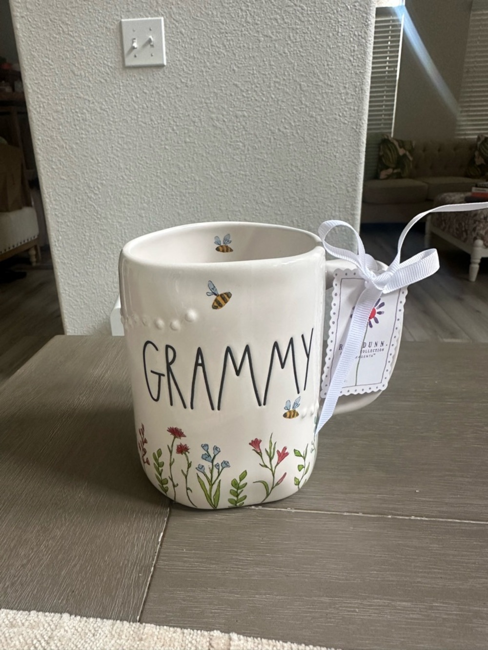 Rae Dunn 'GRAMMY' Cream Mug with Floral and Bee Accents